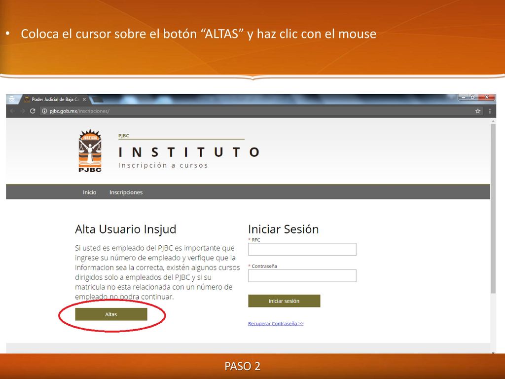 Coloca el cursor sobre el botón ALTAS y haz clic con el mouse