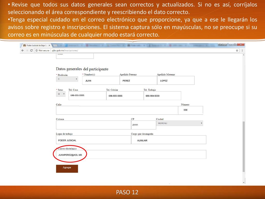 Revise que todos sus datos generales sean correctos y actualizados