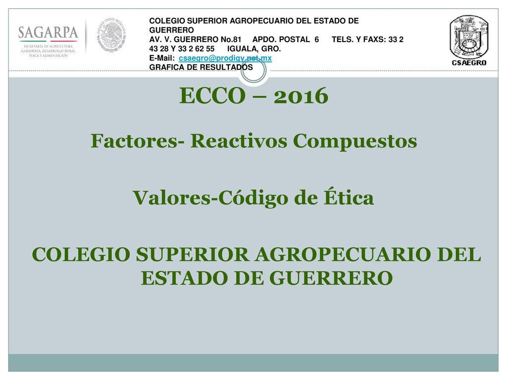 ECCO – 2016 Factores- Reactivos Compuestos Valores-Código de Ética