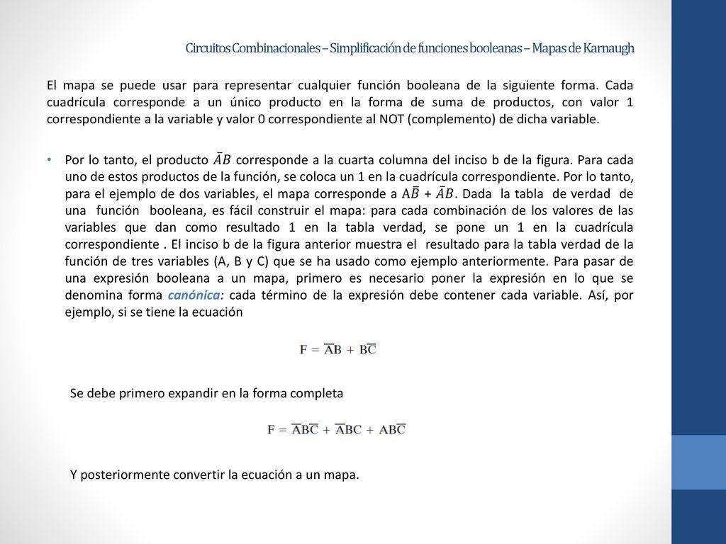 Circuitos Combinacionales – Simplificación de funciones booleanas – Mapas de Karnaugh