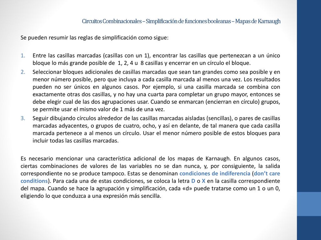 Circuitos Combinacionales – Simplificación de funciones booleanas – Mapas de Karnaugh