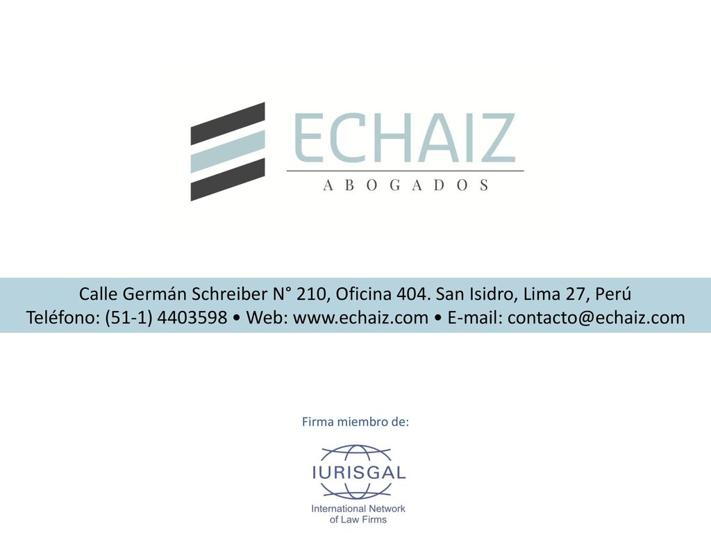 Calle Germán Schreiber N° 210, Oficina 404. San Isidro, Lima 27, Perú