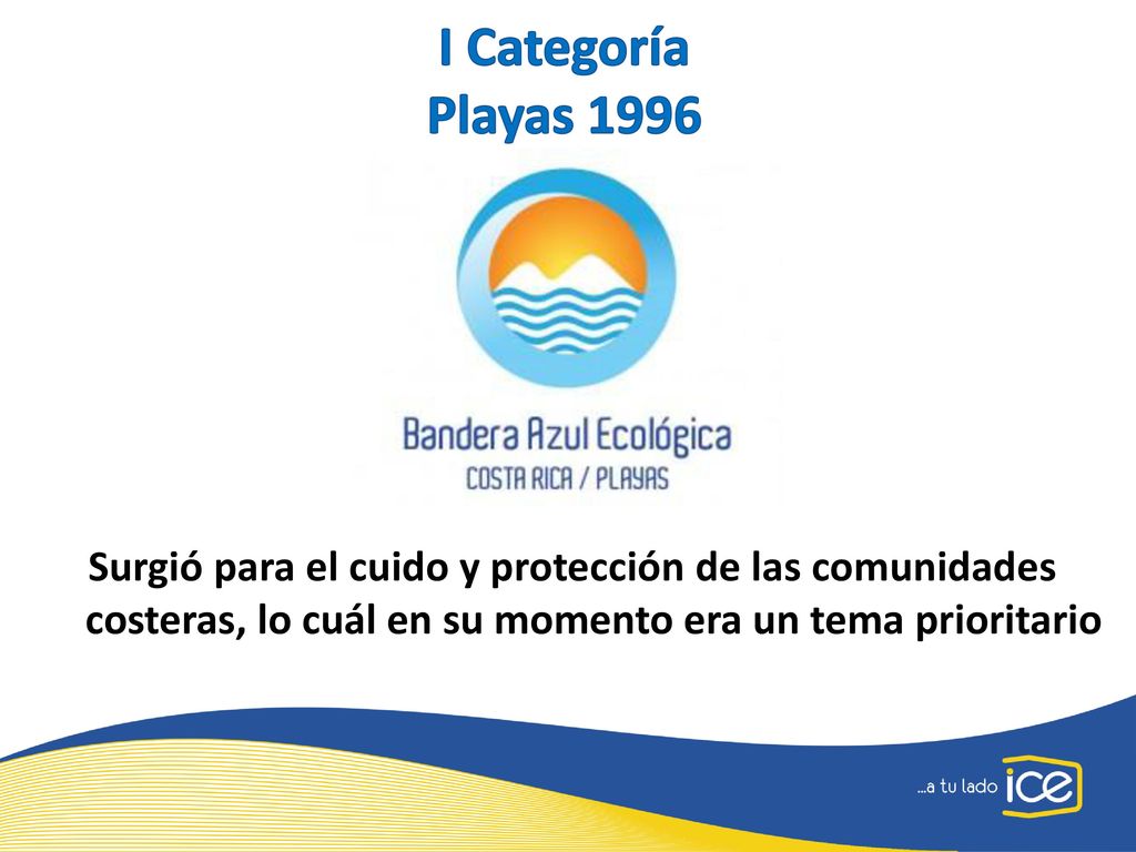 I Categoría Playas 1996 Surgió para el cuido y protección de las comunidades costeras, lo cuál en su momento era un tema prioritario.