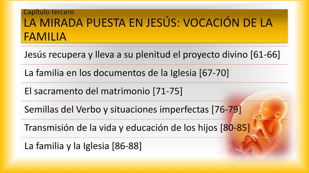 Capítulo tercero LA MIRADA PUESTA EN JESÚS: VOCACIÓN DE LA FAMILIA