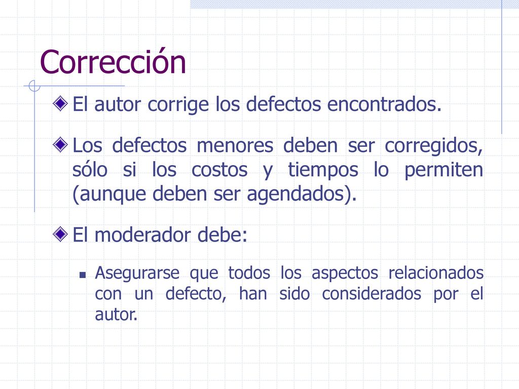 Corrección El autor corrige los defectos encontrados.