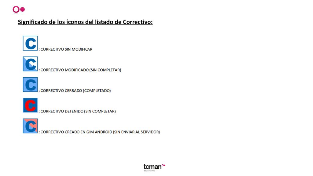 Significado de los íconos del listado de Correctivo: