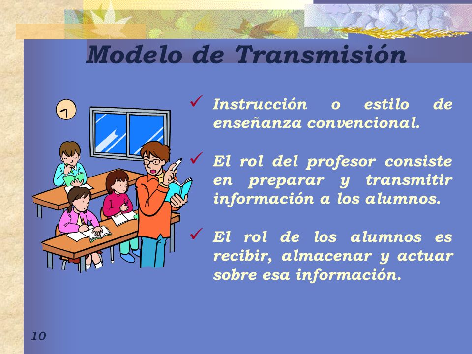 Modelo de Transmisión Instrucción o estilo de enseñanza convencional.