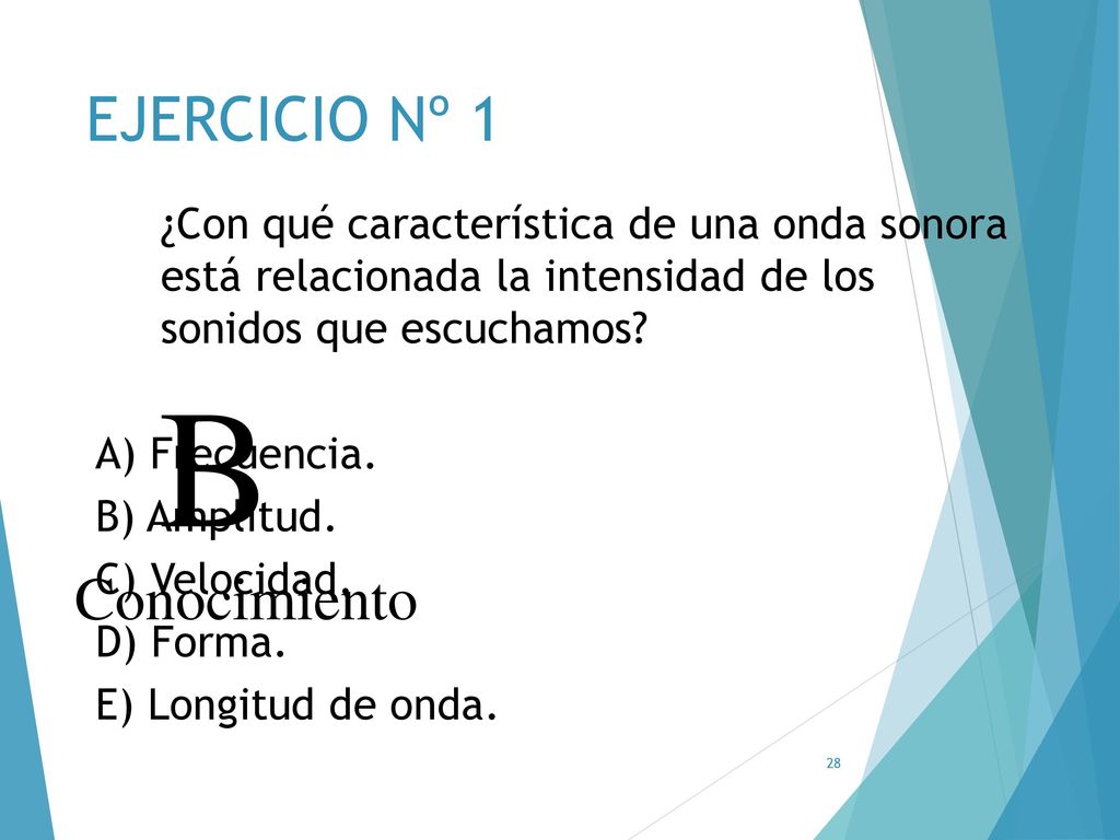 EJERCICIO Nº 1 ¿Con qué característica de una onda sonora está relacionada la intensidad de los sonidos que escuchamos