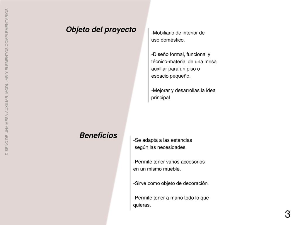 3 Objeto del proyecto Beneficios -Mobiliario de interior de