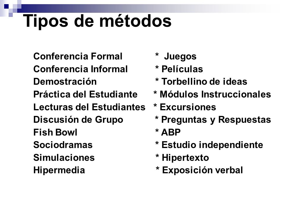 Tipos de métodos Conferencia Formal * Juegos