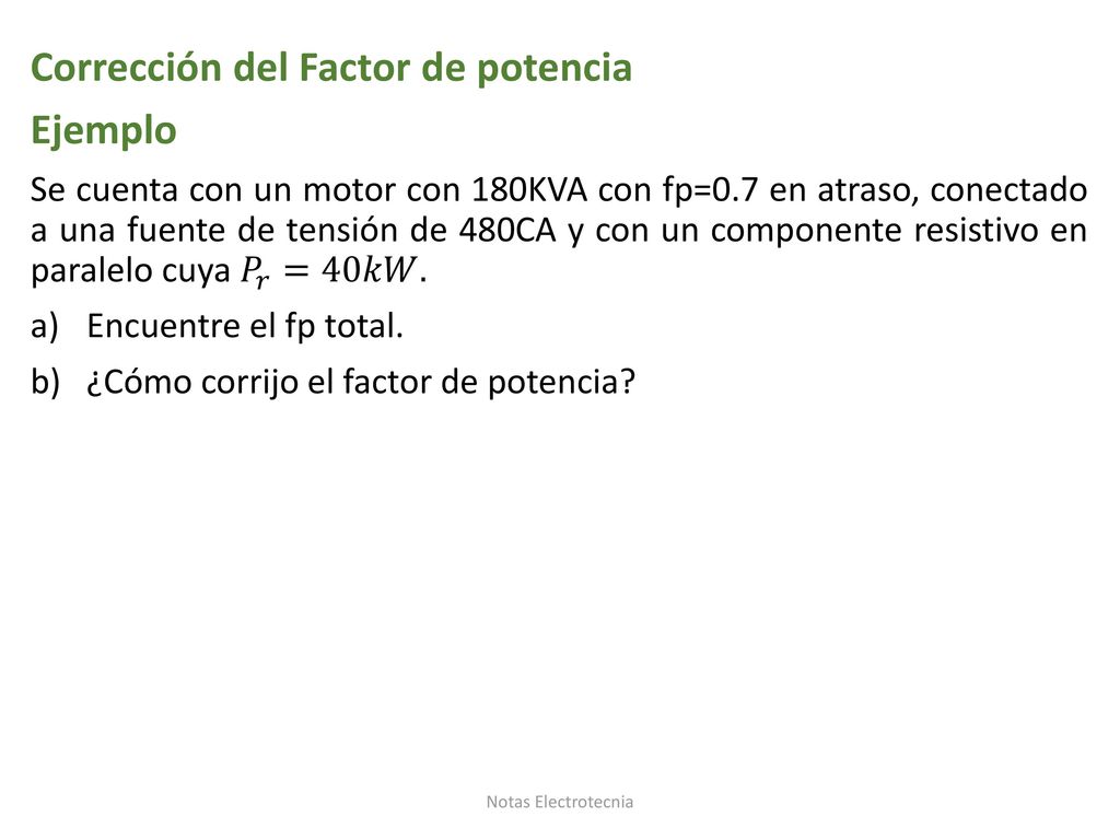 Corrección del Factor de potencia Ejemplo