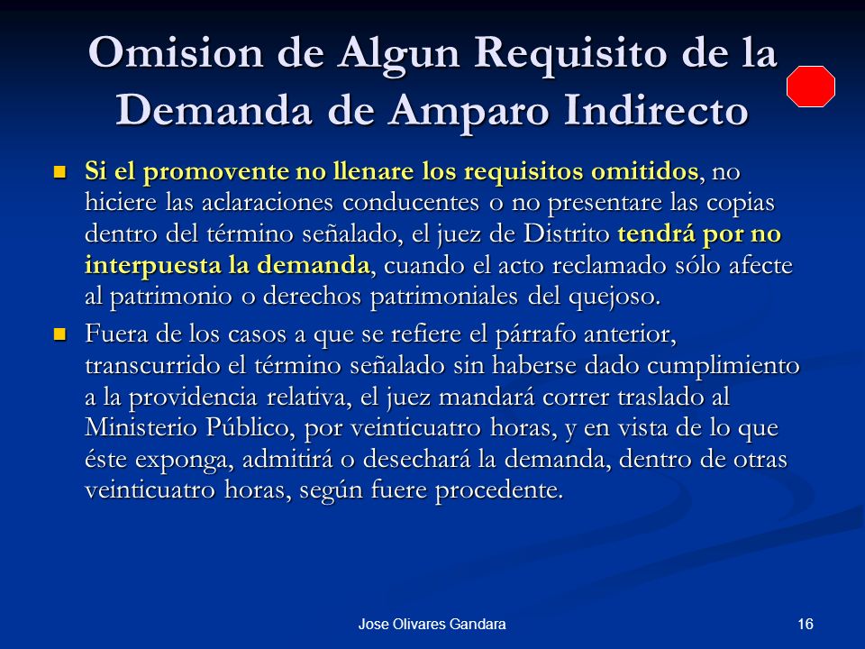 Omision de Algun Requisito de la Demanda de Amparo Indirecto