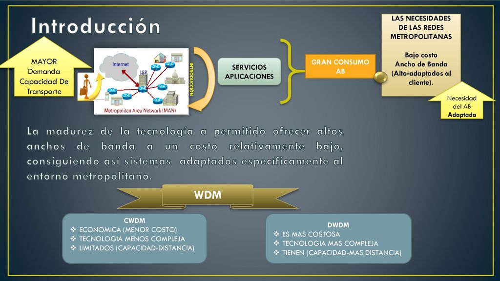 Introducción LAS NECESIDADES. DE LAS REDES METROPOLITANAS. Bajo costo. Ancho de Banda (Alto-adaptados al cliente).