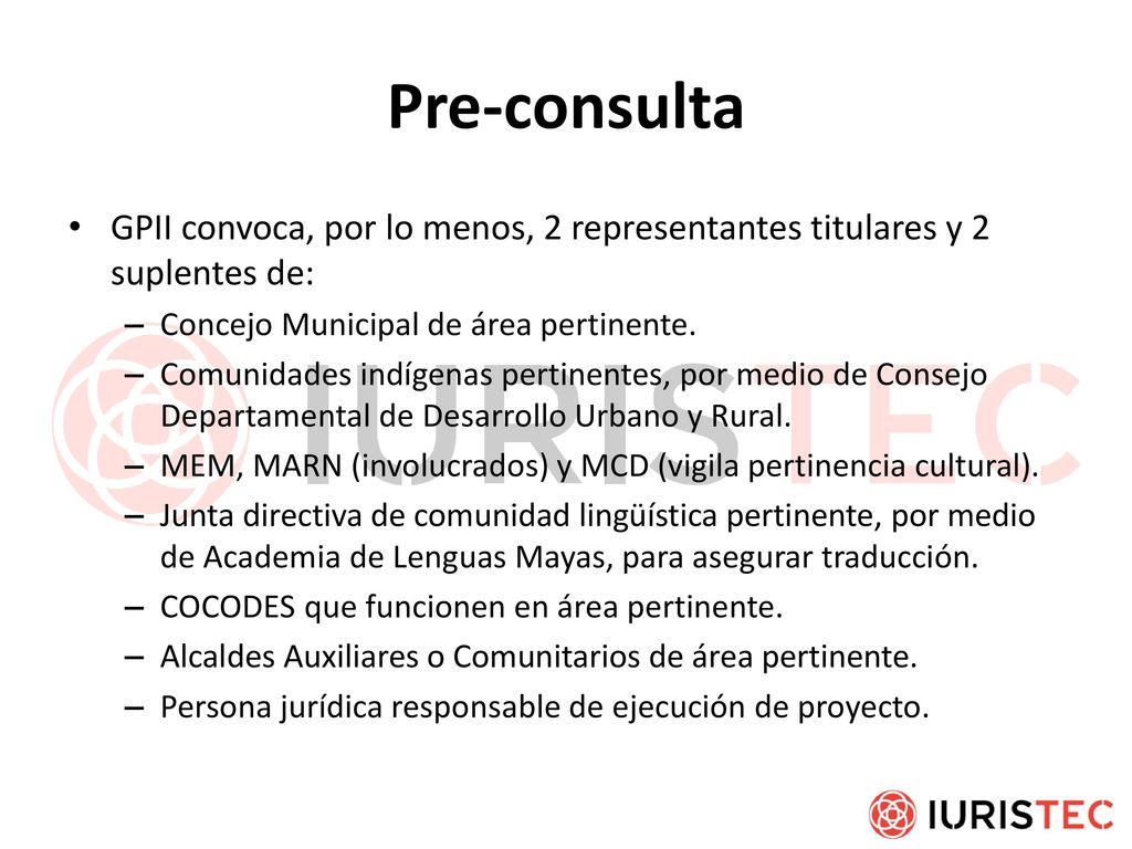 Pre-consulta GPII convoca, por lo menos, 2 representantes titulares y 2 suplentes de: Concejo Municipal de área pertinente.