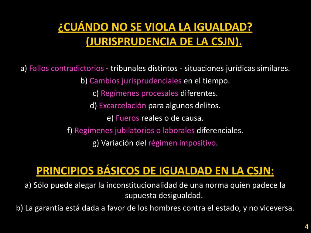 ¿CUÁNDO NO SE VIOLA LA IGUALDAD (JURISPRUDENCIA DE LA CSJN).