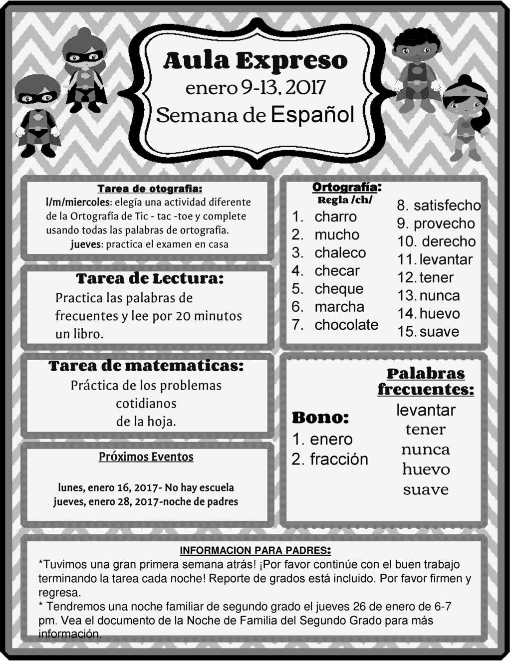 Aula Expreso Semana de Español enero 9-13, 2017 levantar tener nunca