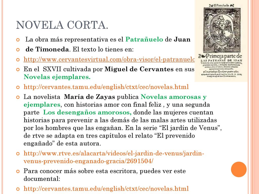 NOVELA CORTA. La obra más representativa es el Patrañuelo de Juan