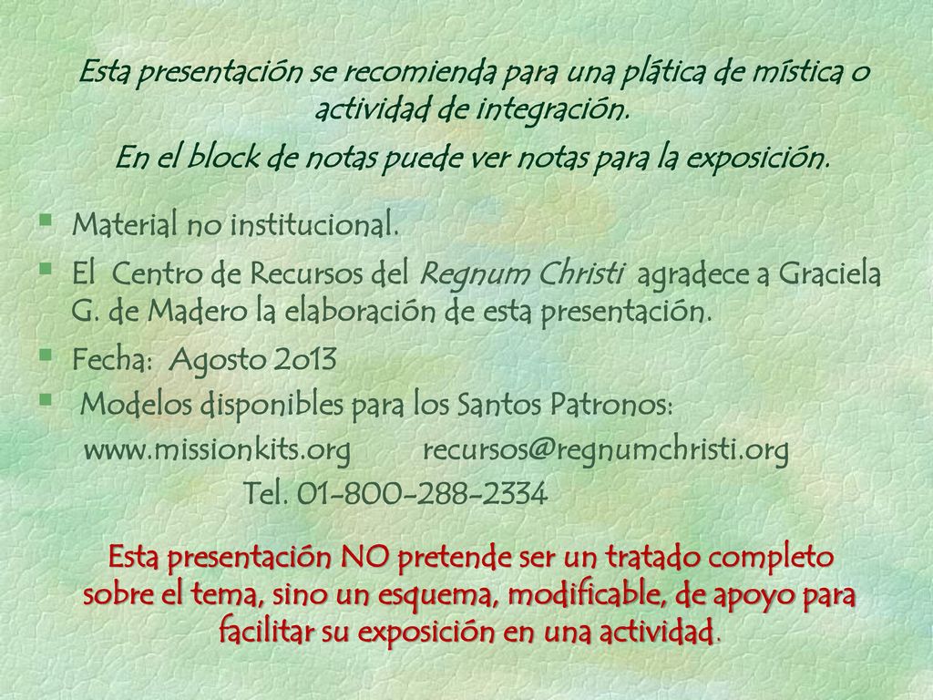 En el block de notas puede ver notas para la exposición.
