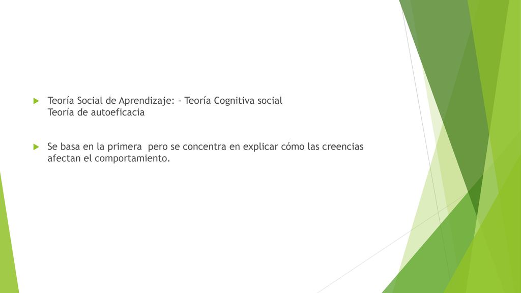 Teoría Social de Aprendizaje: - Teoría Cognitiva social Teoría de autoeficacia