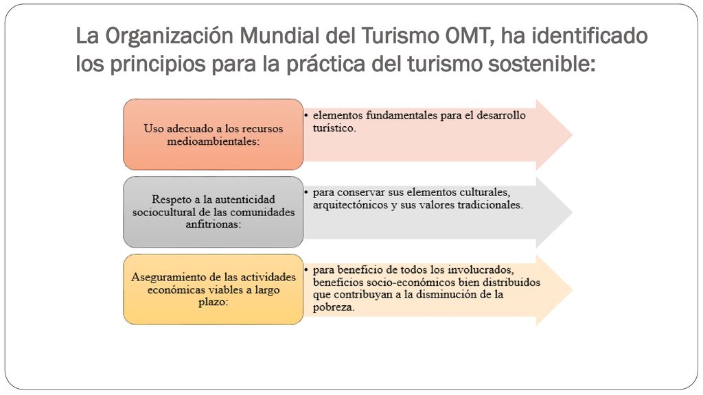 La Organización Mundial del Turismo OMT, ha identificado los principios para la práctica del turismo sostenible: