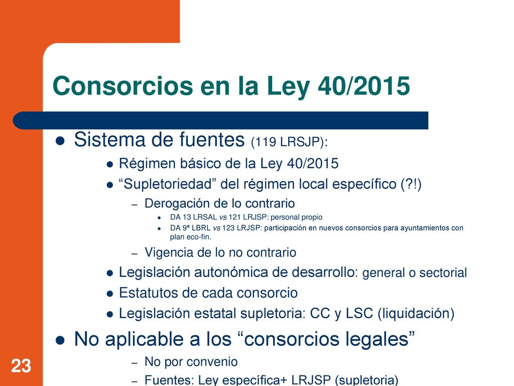 Consorcios en la Ley 40/2015 Sistema de fuentes (119 LRSJP):