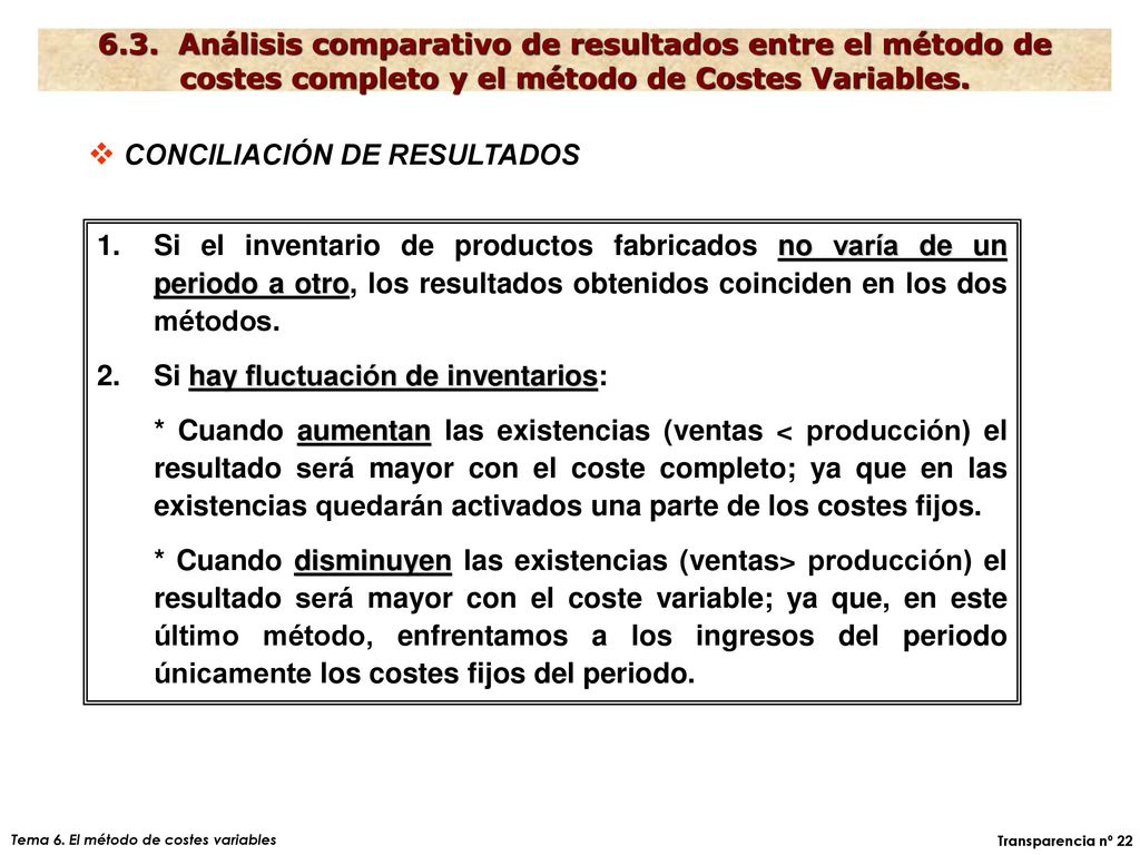 6.3. Análisis comparativo de resultados entre el método de costes completo y el método de Costes Variables.