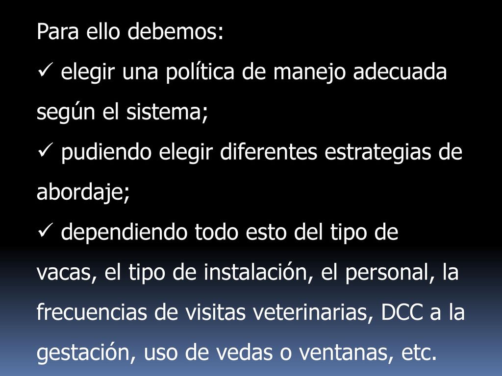 CONCLUSIONES: El objetivo reproductivo de los tambos de parición continua sería: preñar lo más rápido posible después del PEV elegido,