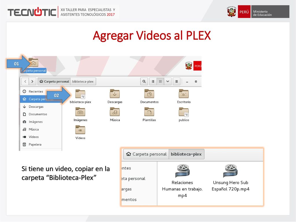 Agregar Videos al PLEX Si tiene un video, copiar en la carpeta Biblioteca-Plex