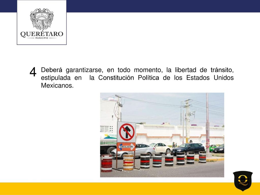 4 Deberá garantizarse, en todo momento, la libertad de tránsito, estipulada en la Constitución Política de los Estados Unidos Mexicanos.