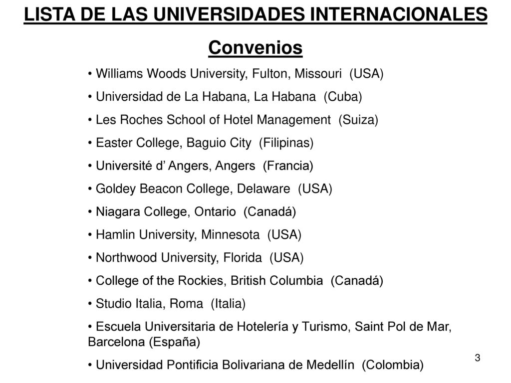 LISTA DE LAS UNIVERSIDADES INTERNACIONALES