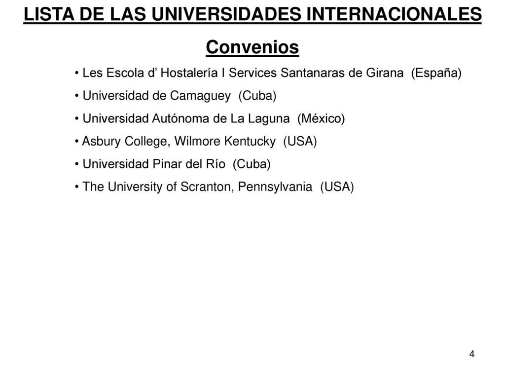 LISTA DE LAS UNIVERSIDADES INTERNACIONALES