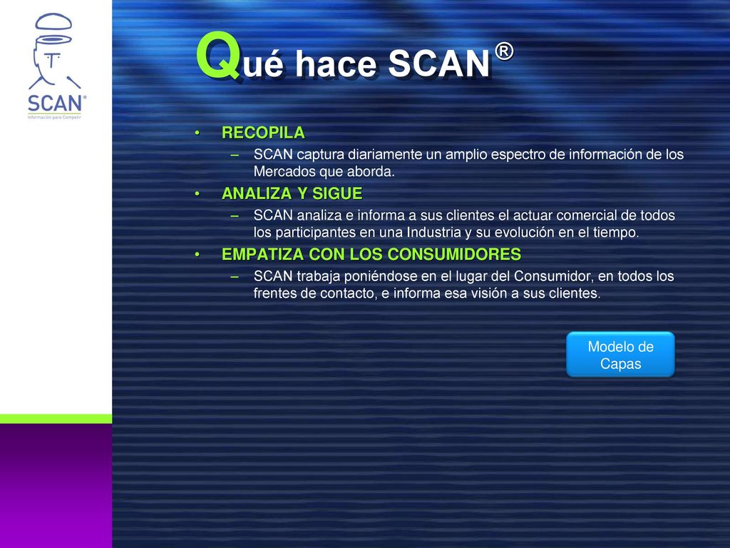 Qué hace SCAN ® RECOPILA ANALIZA Y SIGUE EMPATIZA CON LOS CONSUMIDORES