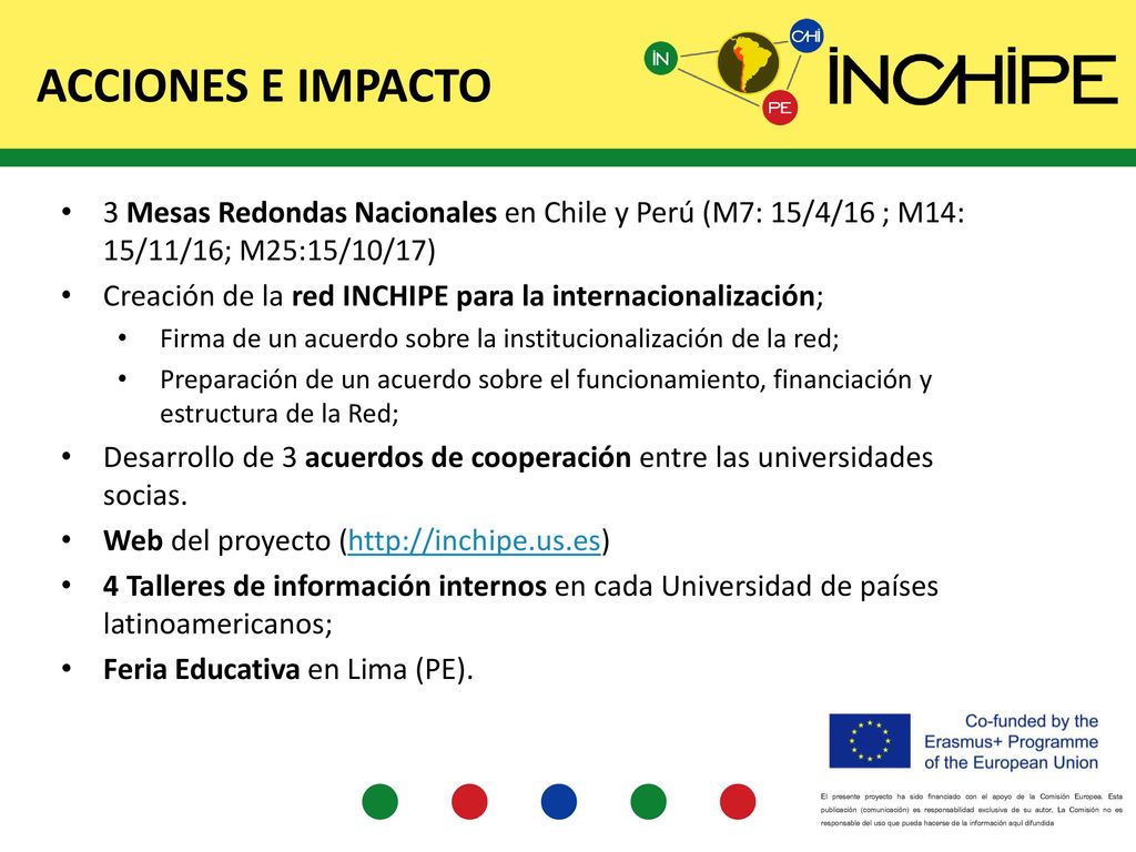 ACCIONES E IMPACTO 3 Mesas Redondas Nacionales en Chile y Perú (M7: 15/4/16 ; M14: 15/11/16; M25:15/10/17)