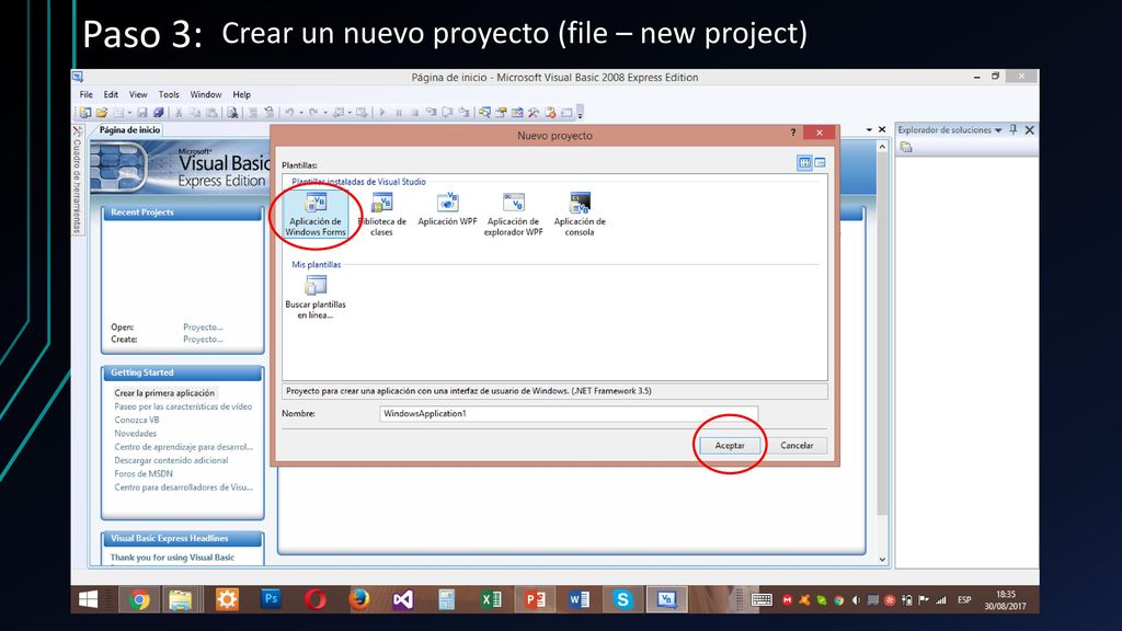 Paso 3: Crear un nuevo proyecto (file – new project)