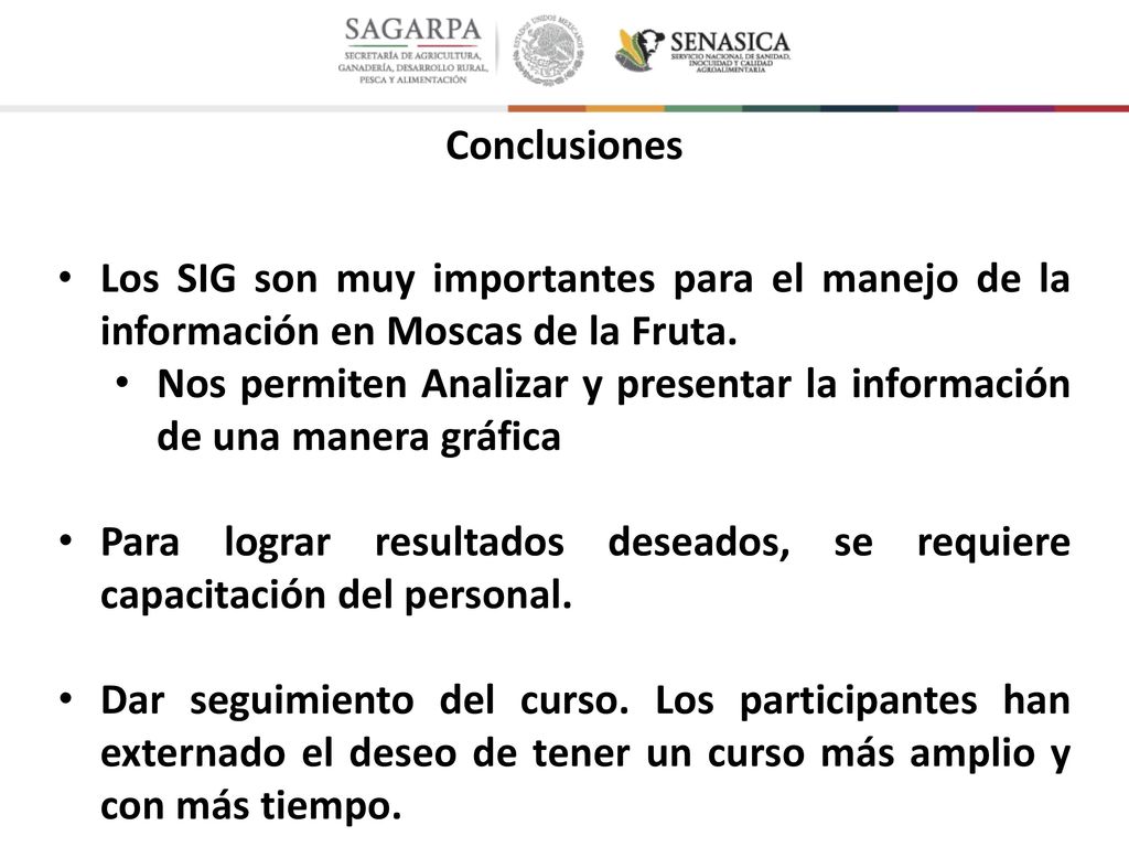 Conclusiones Los SIG son muy importantes para el manejo de la información en Moscas de la Fruta.