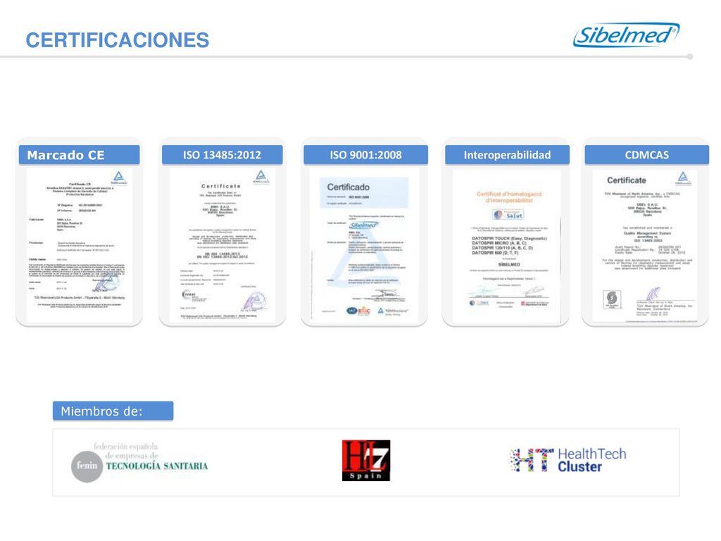 CERTIFICACIONES Marcado CE ISO 13485:2012 Interoperabilidad