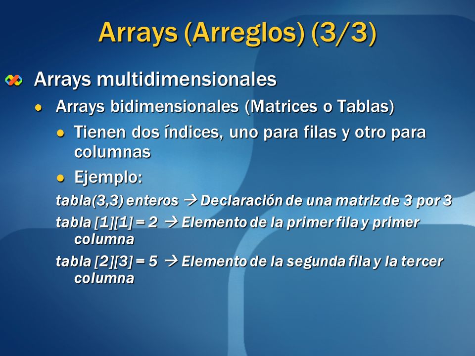 Arrays (Arreglos) (3/3) Arrays multidimensionales