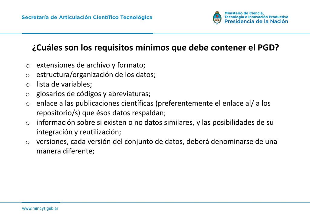 ¿Cuáles son los requisitos mínimos que debe contener el PGD