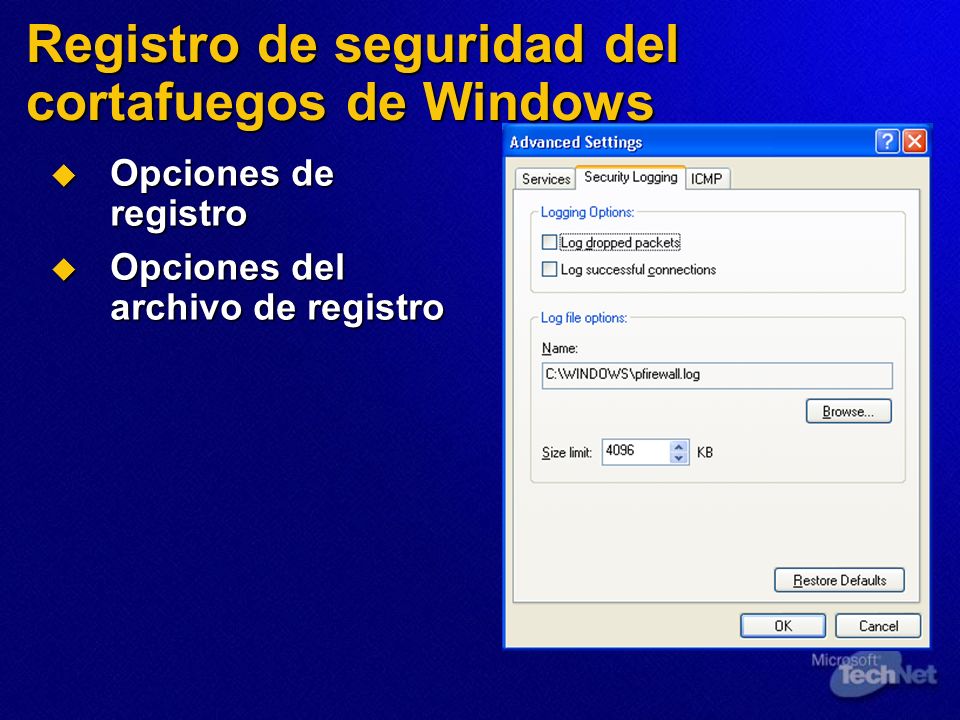Registro de seguridad del cortafuegos de Windows