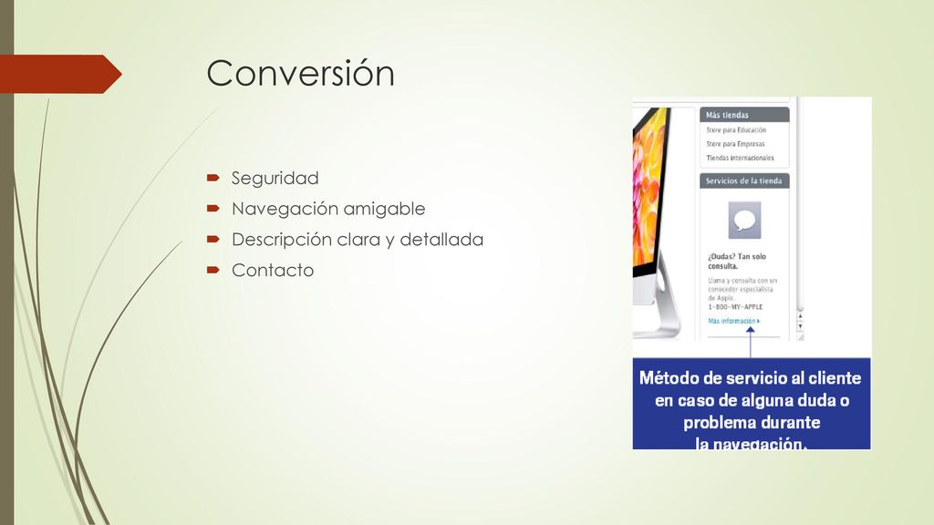 Conversión Seguridad Navegación amigable Descripción clara y detallada