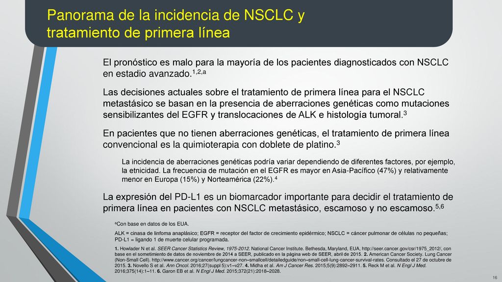 Panorama de la incidencia de NSCLC y tratamiento de primera línea