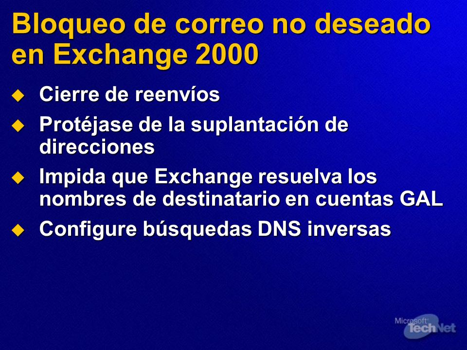Bloqueo de correo no deseado en Exchange 2000