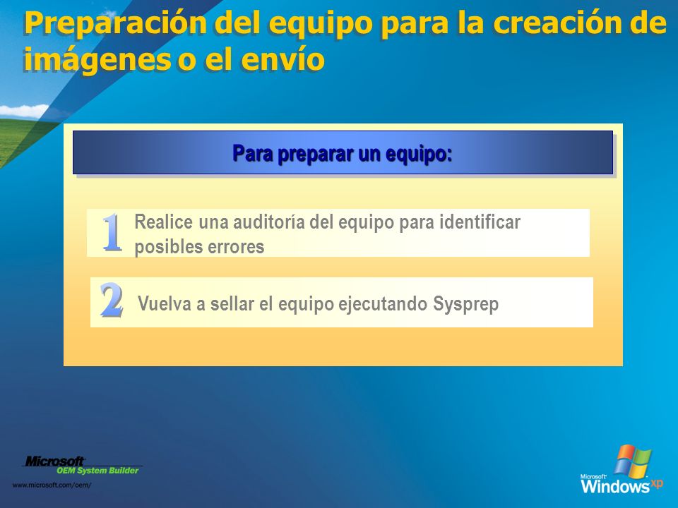 Preparación del equipo para la creación de imágenes o el envío