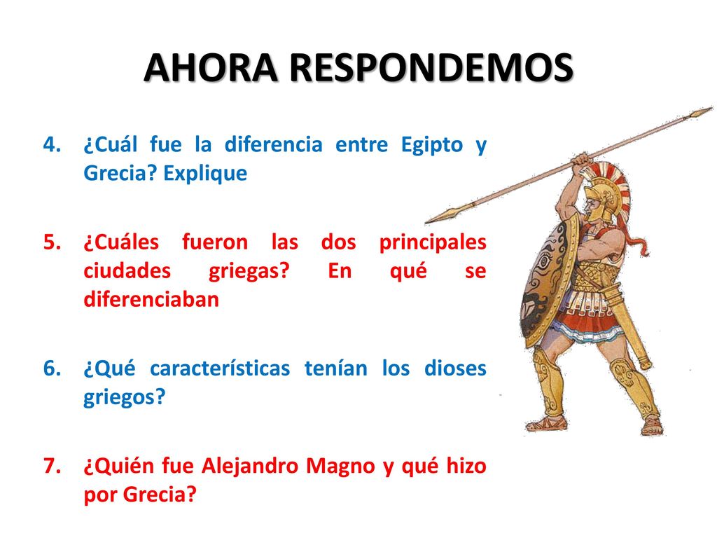 AHORA RESPONDEMOS ¿Cuál fue la diferencia entre Egipto y Grecia Explique.
