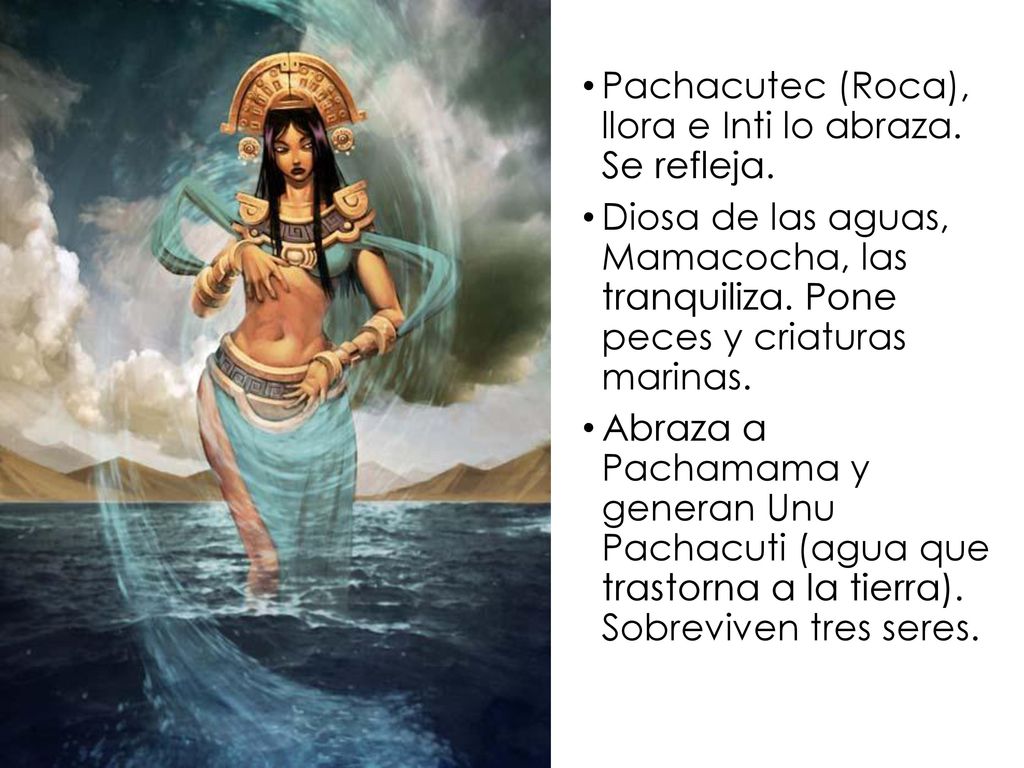 Pachacutec (Roca), llora e Inti lo abraza. Se refleja.