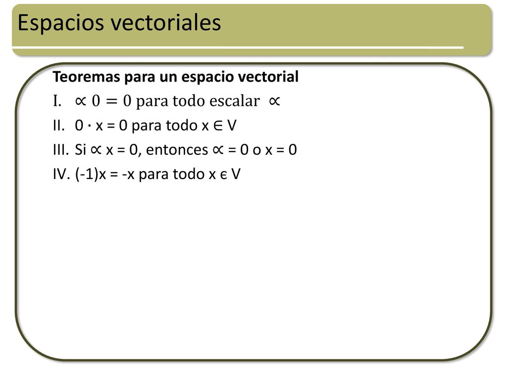 Espacios vectoriales Teoremas para un espacio vectorial