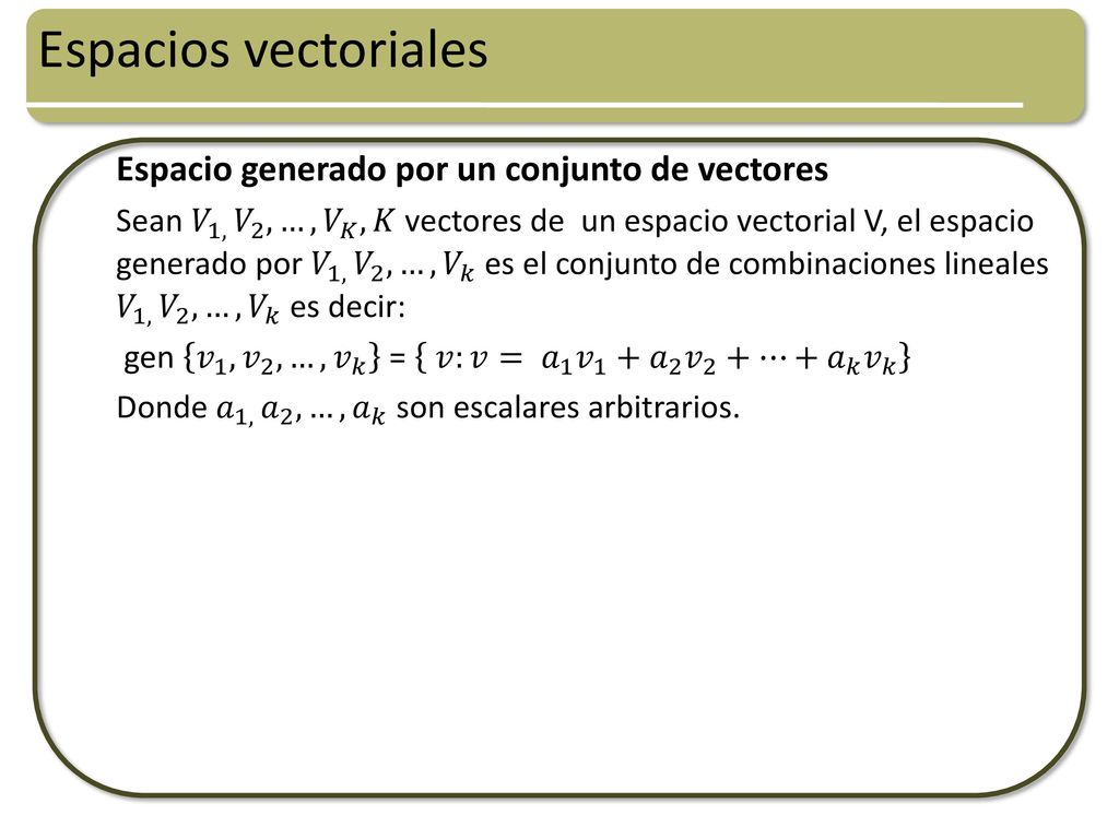 Espacios vectoriales Espacio generado por un conjunto de vectores