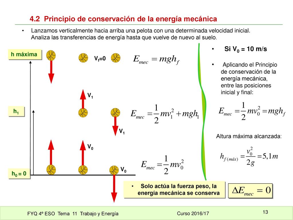 Solo actúa la fuerza peso, la energía mecánica se conserva