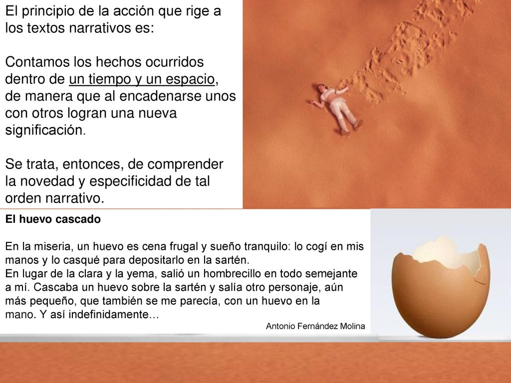 El principio de la acción que rige a los textos narrativos es: