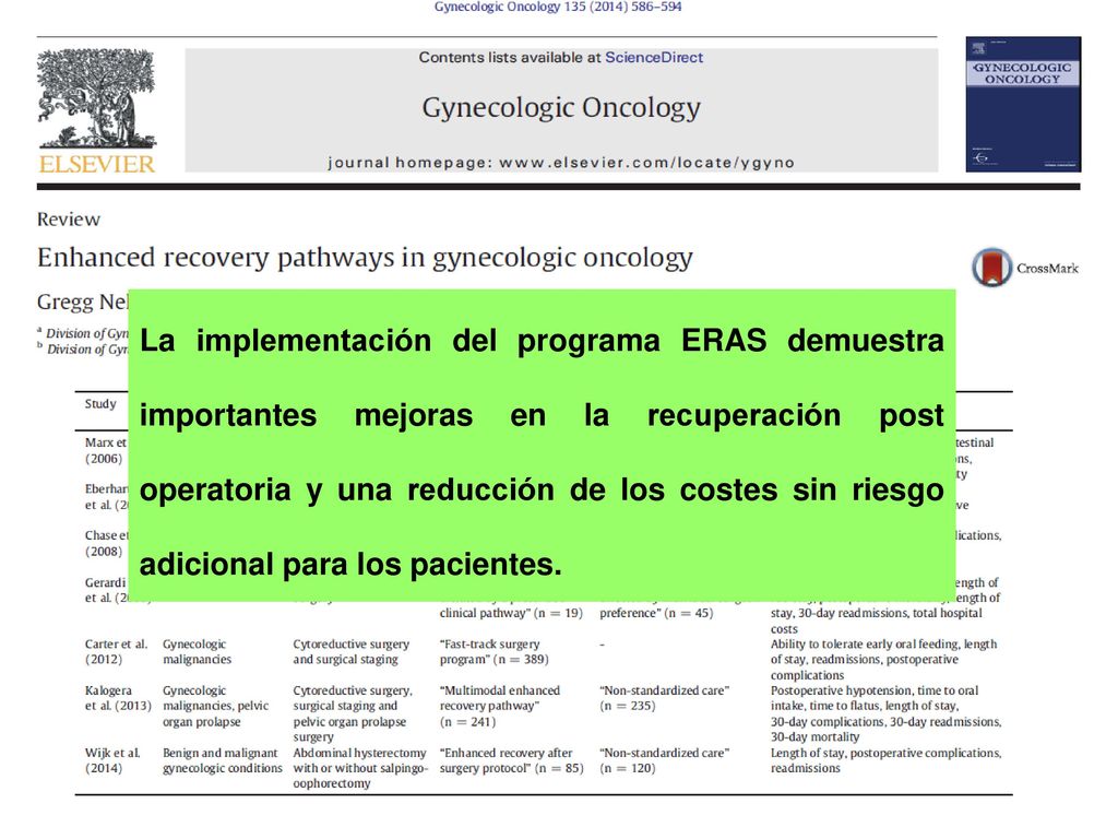 La implementación del programa ERAS demuestra importantes mejoras en la recuperación post operatoria y una reducción de los costes sin riesgo adicional para los pacientes.